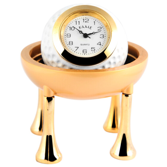 Miniaturuhr Golfball Design Größe 6,2 cm goldfarben/weiß Analog Quartzwerk