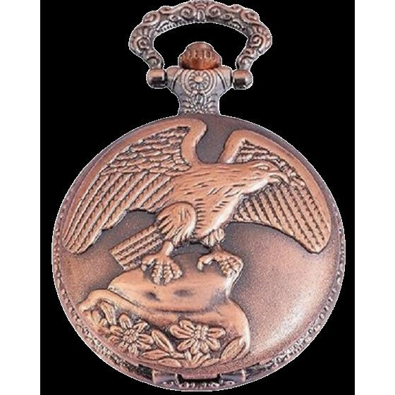 Edelstahl Taschenuhr Motiv "Adler" kupferfarbig Quartz Analog Krone auf 3