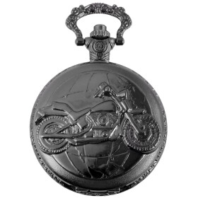 Taschenuhr schwarz Motiv Motorrad Quartzwerk Analog Savonnette