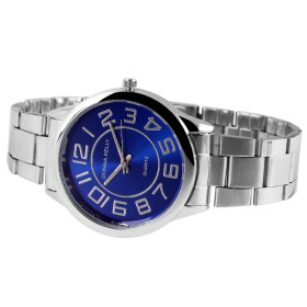 Damenuhr Edelstahlarmband silberfarben Ziffernblatt blau...