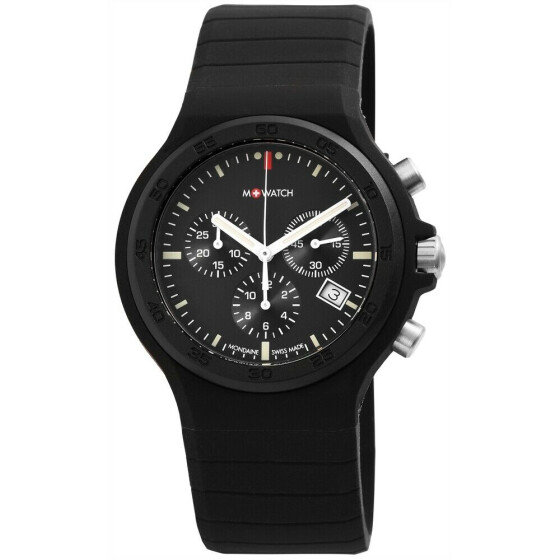 M Watch Silikon Unisexuhr mit Chronograph + Datumsanzeige - Stoppfuntion - schwarz