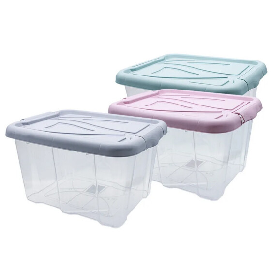 Livinja Box mit farbigem Deckel HAMBURG, 17 Liter, 40x23x32 cm transparent