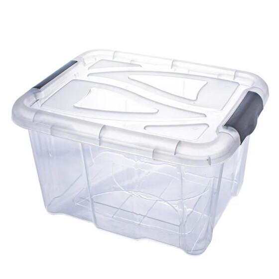 Livinja Box HAMBURG transparent mit Deckel silberne Griffe 30 Liter 49 x 39 x 26 cm