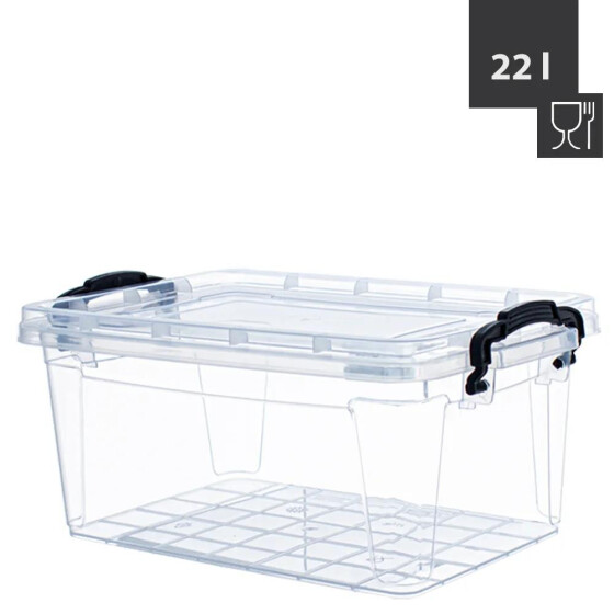 Livinja Box SOFIA 22 L, 48,5 x 32 x 21cm, Transparent, schwarze Griffe, Lebensmittelecht, PP