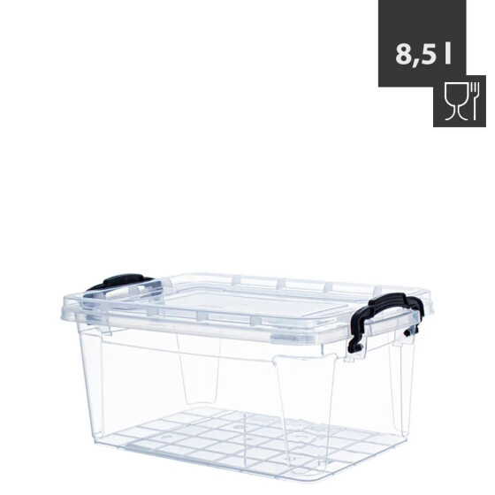 Box SOFIA 8.5 Liter 36x23x15,5cm Transparent mit schwarzen Griffen Polypropylen Haushalt-/ Gastrobedarf