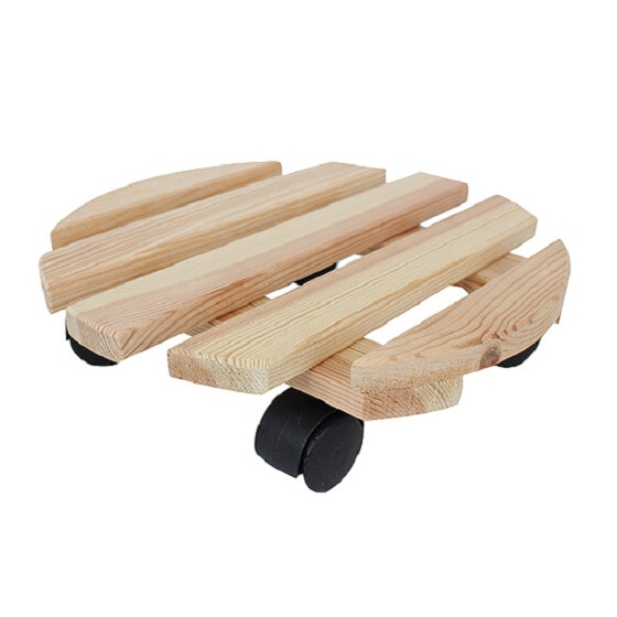 Holz Pflanzenroller d= 30 cm Natur, Kiefer und schwarze Kunststoffrollen
