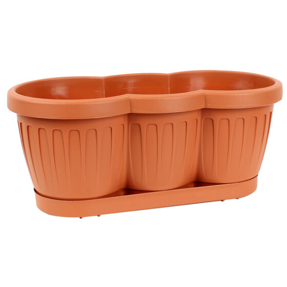Blumenkasten DOMINO 40 x 17x 19 cm, terra, inklusive Untersetzer, Polypropylen