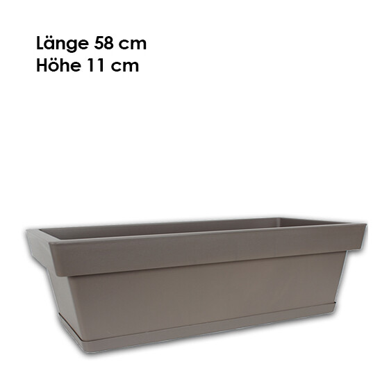 Blumenkasten LINEA inkl. Untersetzer, 11x58x18cm, Taupe