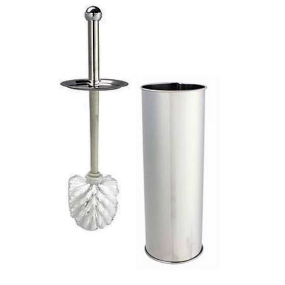 WC-Set, Edelstahl, D= 10 cm, H=38 cm, Bürste weiß, Edelstahl + PP