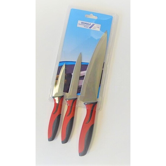 3er-Set Messer mit rot-grauem Softgriff Gastro Haushaltsbedarf Messer Schulz 201560