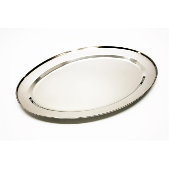 Servierplatte Edelstahl Platte oval Länge 50 cm silberfarben Haushalt Gastrobedarf Schulz 210030
