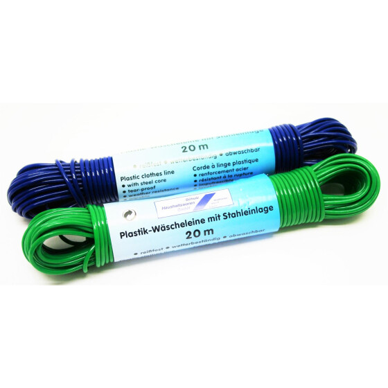 Wäscheleine 20 m, Polypropylen (PP) mit Stahldrahteinlage 2,8 mm
