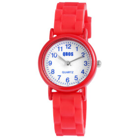 Kinderuhr Silikon Armband rot blaue Ziffern QBOS Analog...