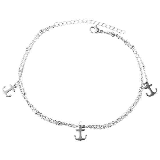 Edelstahl Fußkette Ankermotivanhänger silberfarben 24 + 5 cm