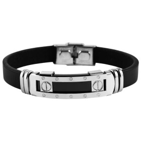 Akzent 5040105-001 Armband aus Echtleder in schwarz und Edelstahl