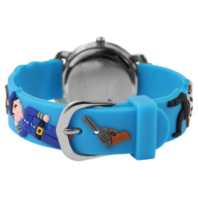 Excellanc Kinderuhr Polizeimotiv blau Silikonband Lernuhr farbige Zeiger