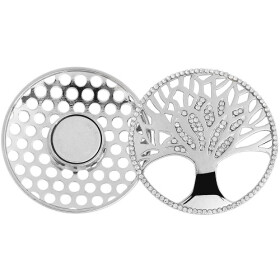 Magnetbrosche Motiv Lebensbaum Edelstahl rund silberfarben 50 mm