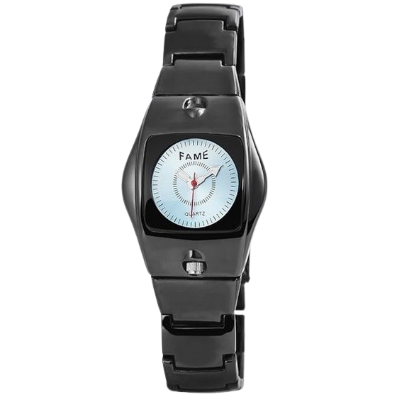 Edelstahl Damenuhr Uhr Gliederarmband schwarz Ziffernblatt blau ohne Ziffern Fame