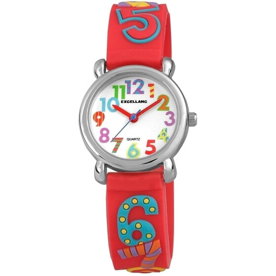 Kinderuhr Zahlen Motiv rotes Silikonband farbige Zahlen Analog Quartzwerk