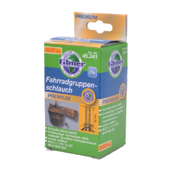 Fahrradgruppenschlauch 26/27,5x1,75/2,125 Autoventil - Schlauch für 26/27,5" Rad Filmer 45241