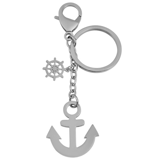 Edelstahl Schlüsselanhänger Anker Maritim silberfarben Schlüsselring Karabinerhaken