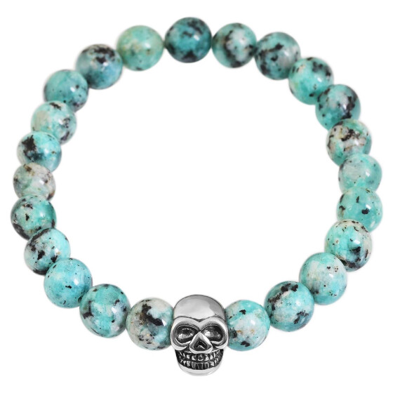 Akzent 5030508-002 Kugelarmband aus Naturstein - Blauer Imperial Jasper - Edelstahl-Totenkopf