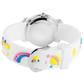 Kinderuhr Einhorn Silikonband weiß Mädchen Einhorn Aufdruck Analog