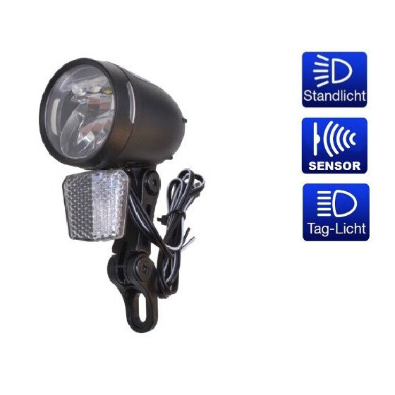 Fahrrad LED Scheinwerfer 80 LUX Tagfahrlicht, Sensor und Standlicht Fahrradzubehör Beleuchtung Filmer 40024