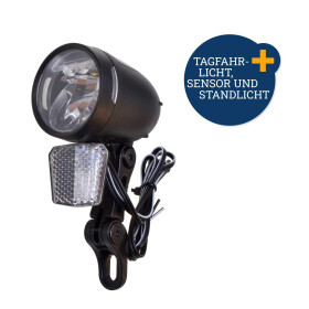 Fahrrad LED Scheinwerfer 80 LUX Tagfahrlicht, Sensor und Standlicht Fahrradzubehör Beleuchtung Filmer 40024