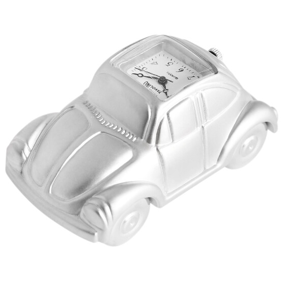 Miniaturuhr Auto Design silberfarben 6 x 2,5 cm Analog Quartzwerk