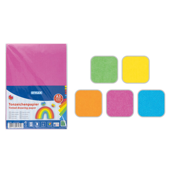 Tonzeichenpapier DIN A5 40 Blatt 200 g/m²  lose 5 Farben Schneiden Basteln