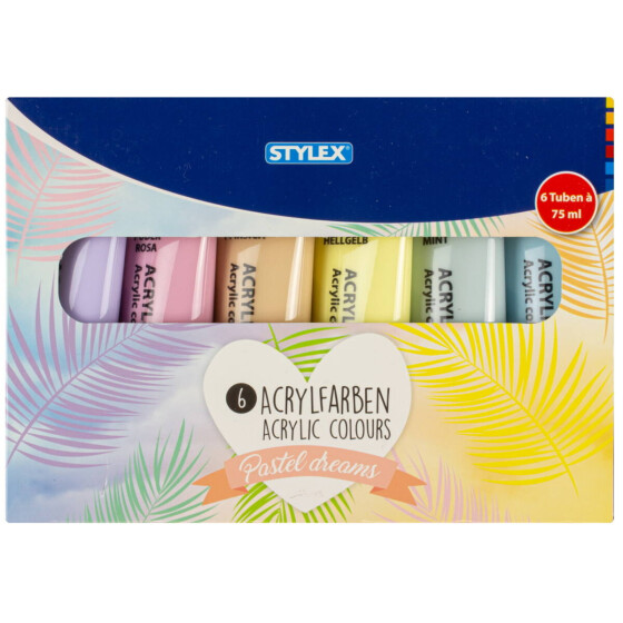 Künstler Acrylfarbe Pastell matt 6er-Set Farben in Tube à 75 ml Bastelbedarf Stylex 28629