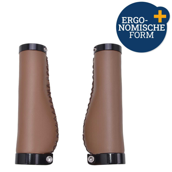 Fahrradgriffe 2x lang Kunstleder braun ergonomisch Lenkerstopfen Fahrradzubehör Griffe Filmer 49105