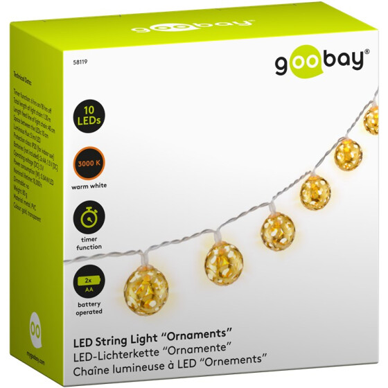 10er LED Lichterkette Ornamente Timer Funktion warm-weiß 3000K Batteriebetrieben Dekobedarf Goobay 58119