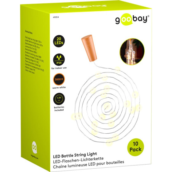 Goobay 10 x 20er LED Flaschen-Lichterkette - Stimmungsvolle Leuchtdekoration für Glasflaschen
