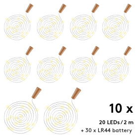 Goobay 10 x 20er LED Flaschen-Lichterkette - Stimmungsvolle Leuchtdekoration für Glasflaschen