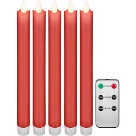 5er-Set rote LED-Echtwachs-Stabkerzen, inkl. Fernbedienung -  Wunderschöne und sichere Lichtlösung für viele Bereiche wie Haus und Loggia, Büros oder Schulen
