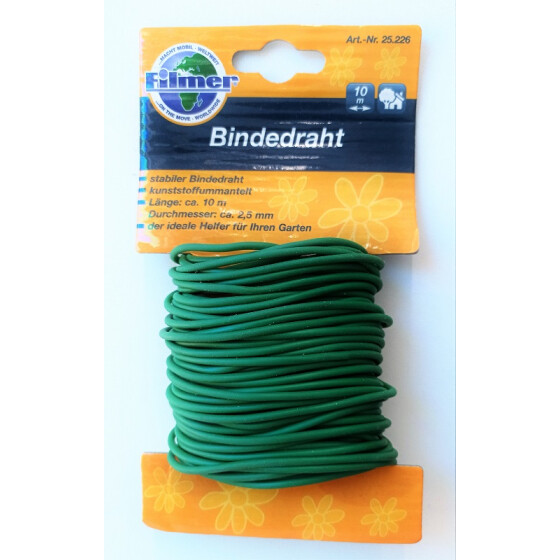 Pflanzen Bindedraht ummantelt 10m Länge 2,5mm Durchmesser Gartenbedarf Filmer 25226