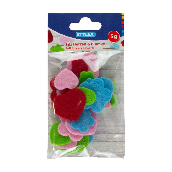 Farbige Herzen und Blumen aus Filz 5 g Beutel