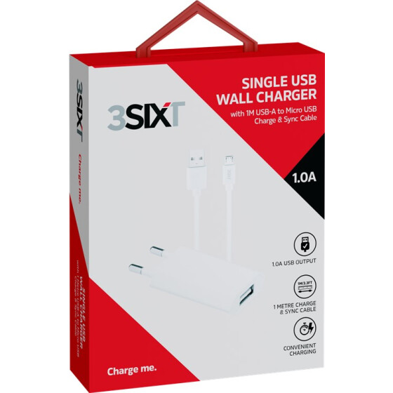 3SIXT Micro-USB Ladeset (5W) mit USB Ladegerät und 1m Micro-USB Kabel