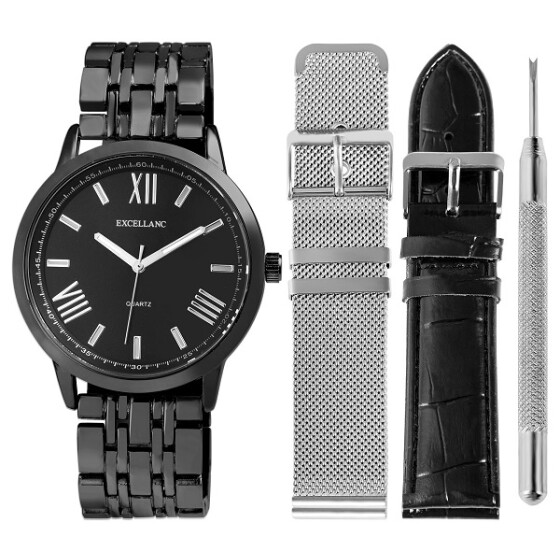 Geschenkset Herrenuhr Wechselarmbänder Edelstahl Kunstleder