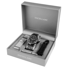 Geschenkset Herrenuhr Wechselarmbänder Edelstahl Kunstleder