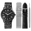 Geschenkset Herrenuhr Wechselarmbänder Edelstahl Kunstleder