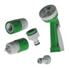 GreenTech Set mit Handbrause Multi, 2x Schlauchanschluß und Hahnanschluß 1/2" grün