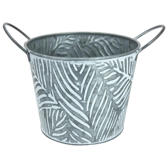 Livinja Pflanztopf DUBLIN Stahl Palmwedel-Optik grau 15 x 14 cm