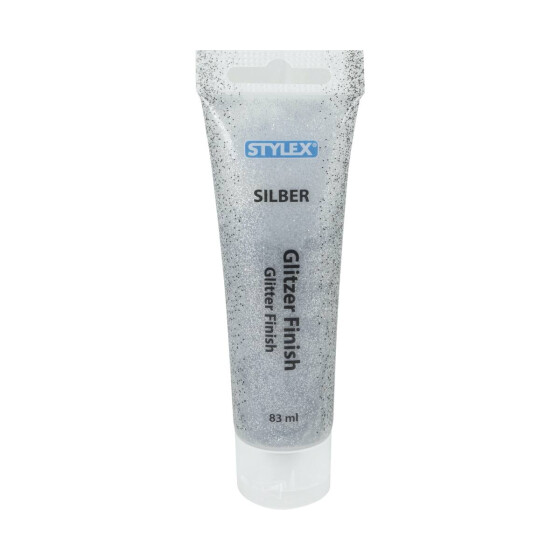 Stylex 28608 Glitzer Finish Silber - Klebstoff mit Glitzerpatikeln silberfarben 83 g Tube