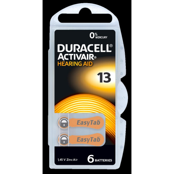 Duracell ActivAir 13 - Zink-Luft Hörgeräte Knopfzelle - 6er Pack