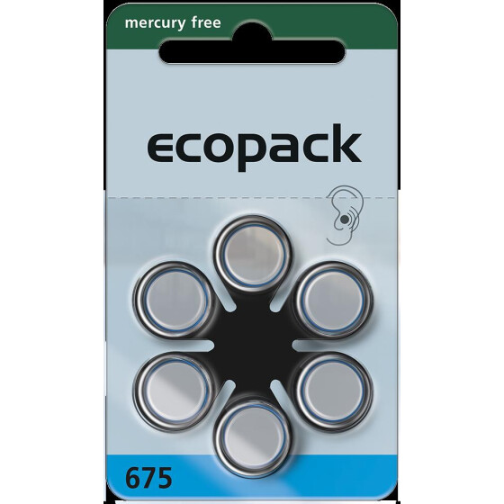 Ecopack 675 - Zink-Luft Hörgeräte Knopfzelle - 6er Pack