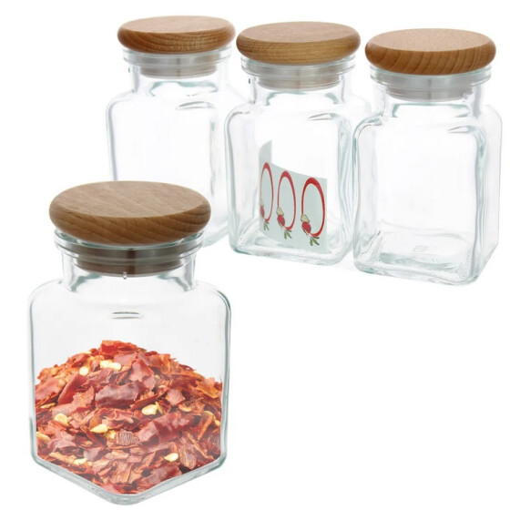 Centi MARBURG Gewürzgläser Echtglas Buchenholzdeckel 3er Set 150 ml d= 5,5 x 6 x 10 cm