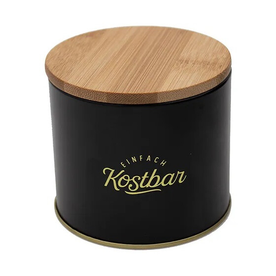 Livinja KOSTBAR Metalldose klein schwarz ca. d= 9 x H= 8 cm Bambusdeckel